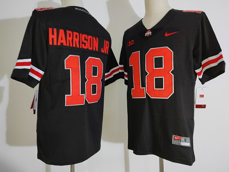 Men Ohio State Buckeyes 18 Harrison jr Black Nike 2025 NCAA Jersey
